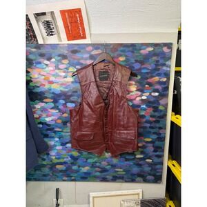 Vintage JCPenney Mens Burgundy Leather Vest Top Grain Leather Size 42 Regular